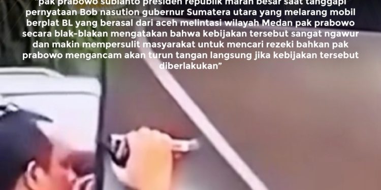 [SALAH] Prabowo Marah Besar atas Kebijakan Pelat Nomor Kendaraan di Sumut