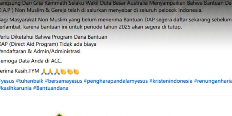 KLARIFIKASI HOAX – IMPOSTER CONTENT [PENIPUAN] Pendaftaran Dana Bantuan DAP 2025 Untuk Umat Kristen