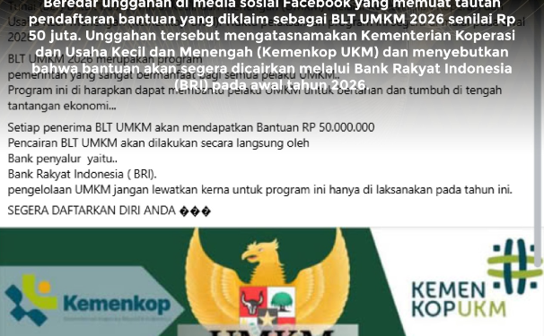 [HOAKS] Tautan Pendaftaran BLT UMKM 2026 Rp 50 Juta
