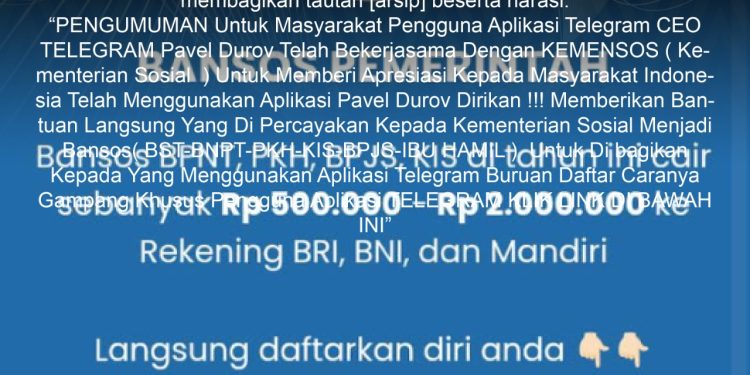 [PENIPUAN] Tautan “Bansos dari CEO Telegram”