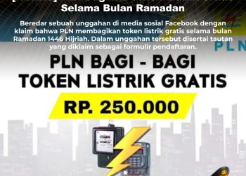 [HOAKS] PLN Bagikan Token Listrik Gratis Selama Bulan Ramadan