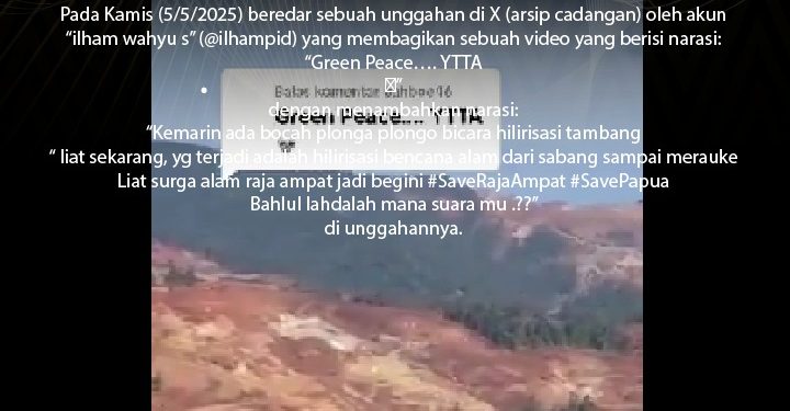 [SALAH] Pemandangan Tambang Nikel Raja Ampat dari Udara