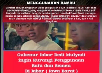 [SALAH] Dedi Mulyadi Mewajibkan Pembangunan Rumah di Jawa Barat Menggunakan Bambu
