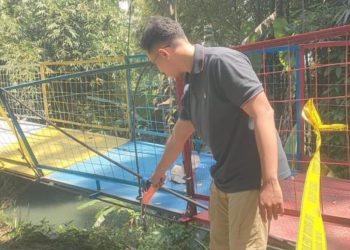 Insiden Pagar Jembatan Gantung Ambrol, Polisi Olah TKP Tempat 8 Siswa Tercebur di Sidamulih