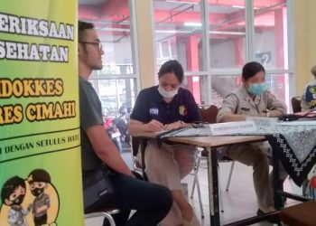 Bakti Sosial Kesehatan, Polres Cimahi Berikan Layanan Gratis Langsung di Pasar Atas Baru