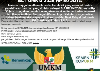 [HOAKS] Tautan Pendaftaran BLT UMKM 2026 Rp 50 Juta